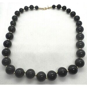 Vintage Monet Signed Graduated Round Black Plastic Beaded 19''‎ Necklace Retro